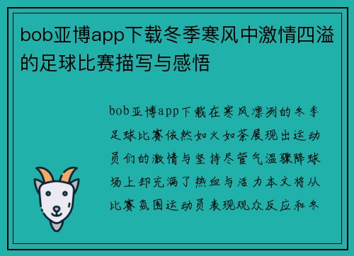 bob亚博app下载冬季寒风中激情四溢的足球比赛描写与感悟